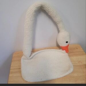Crochet White Goose Purse Shoulder Bag Sustainably Handmade Acrylic Yarn